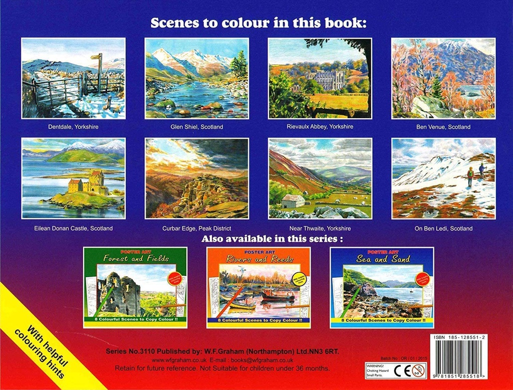 Kleurboek 30X23Cm, 8 in te kleuren prenten, Mountins and Moors