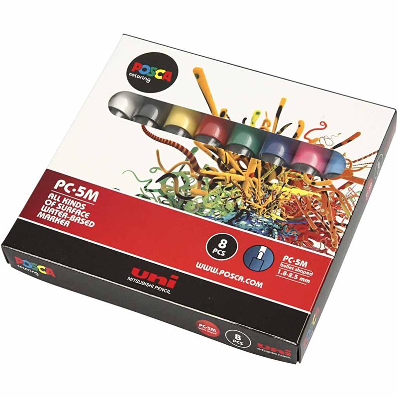 Set Posca Marker, diverse kleuren, afm PC-5M, lijndikte 2,5 mm, medium, 8 stuk/ 1 doos