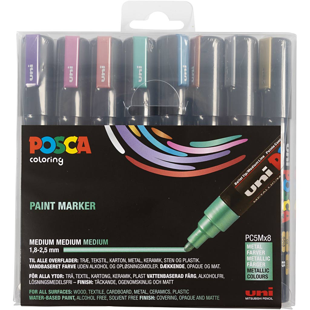 Set Posca Marker, lijndikte: 2,5 mm, PC-5M, 8 stuks, metallic kleuren