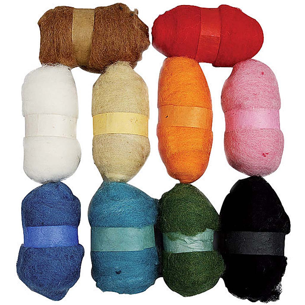 Gekaarde wol, diverse kleuren - 10x25 gr