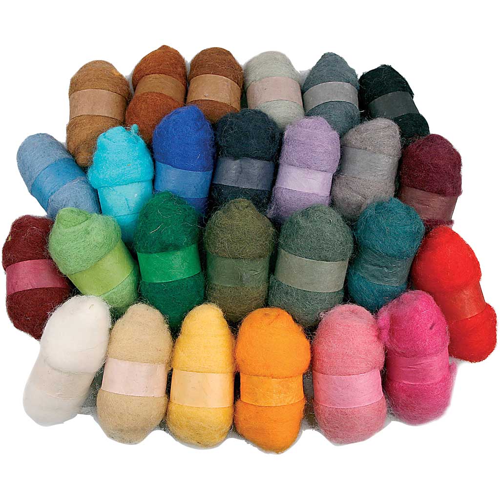 Gekaarde wol, diverse kleuren - 26x25 gr