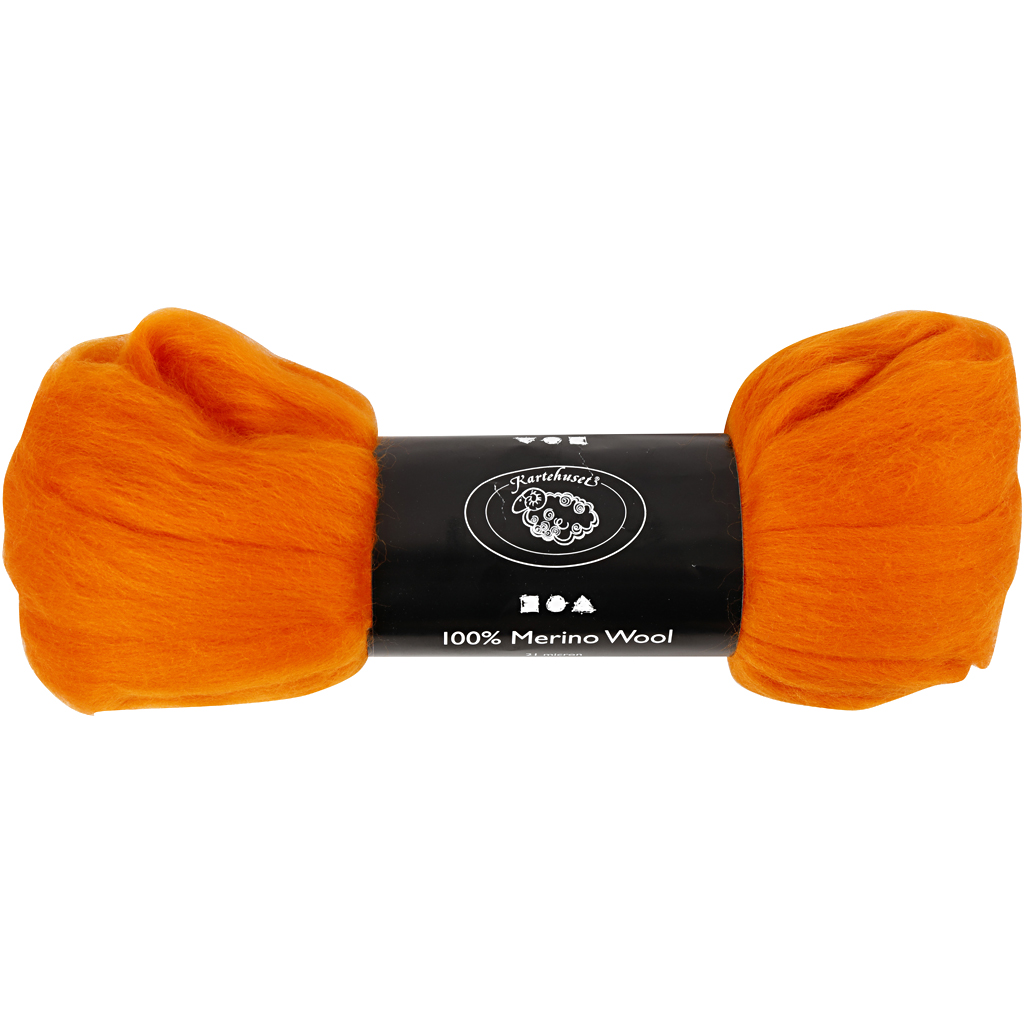 Merino wol, 21 micron, 100 gr oranje