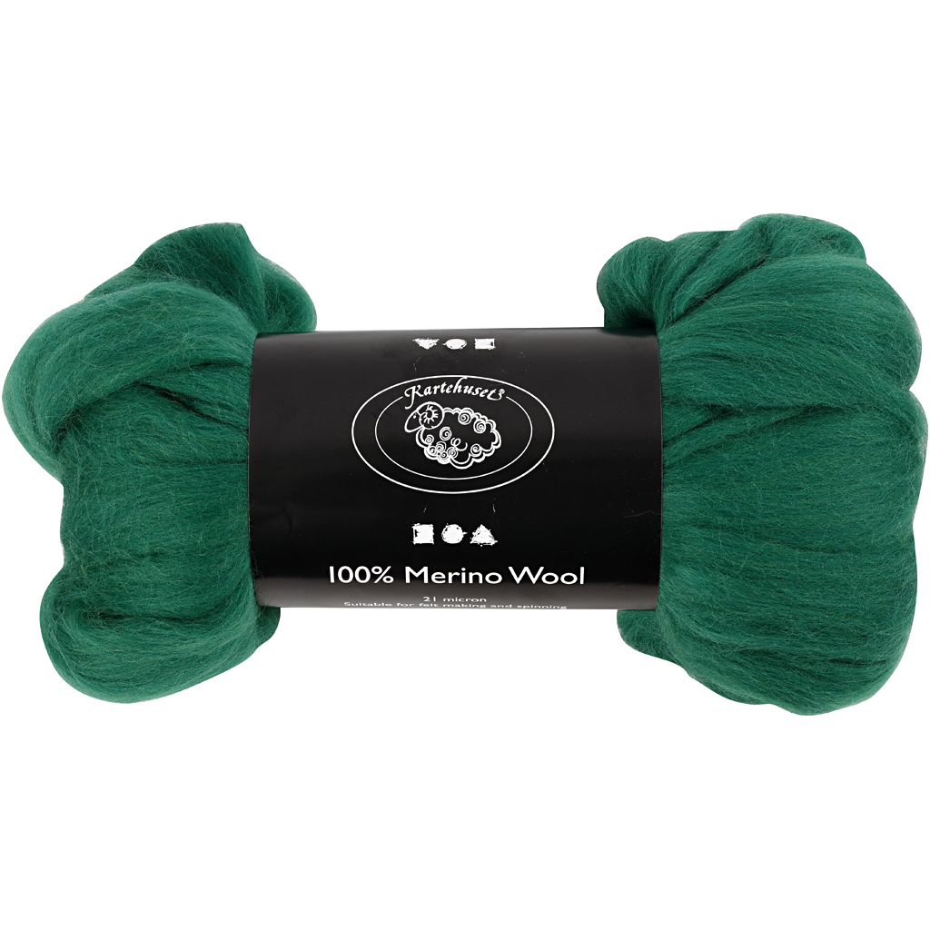 Merino wol, 21 micron, 100 gr groen