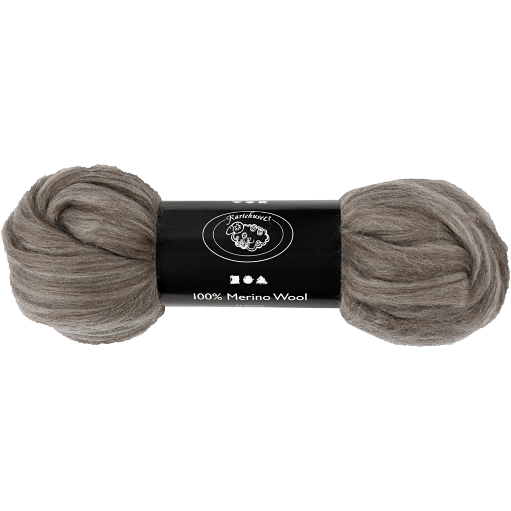 Merino wol, 21 micron, 100 gr grijs naturel