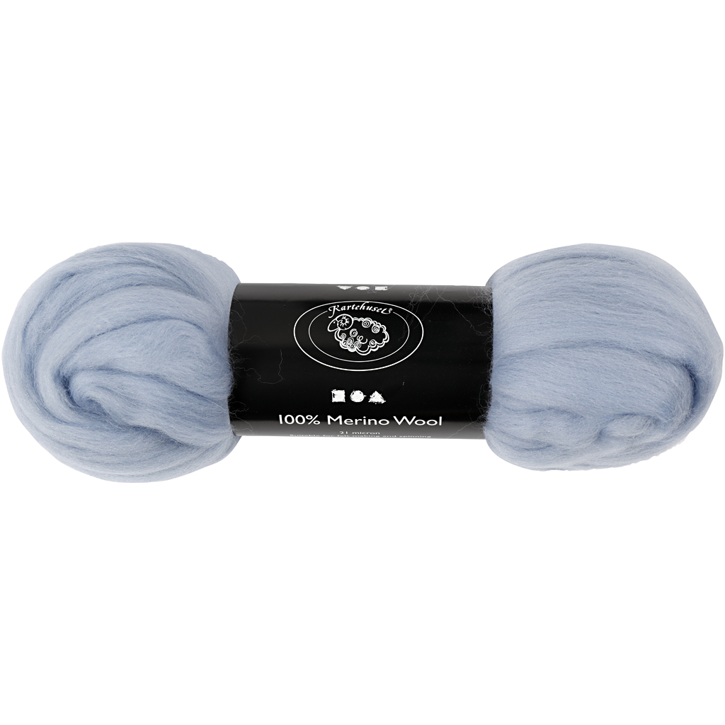 Merino wol, 21 micron, 100 gr ijsblauw