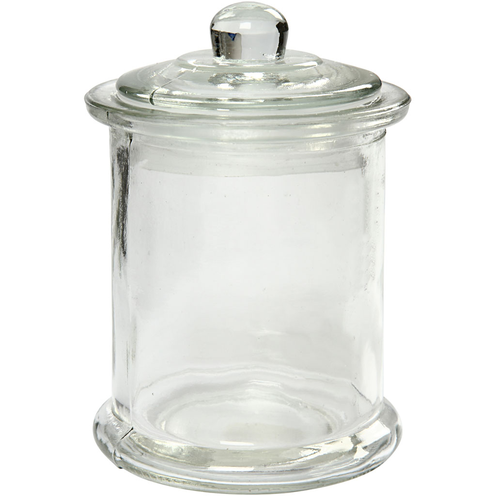 Glazen pot met sierdeksel, H: 14,5 cm, d: 8 cm - 10 stuks