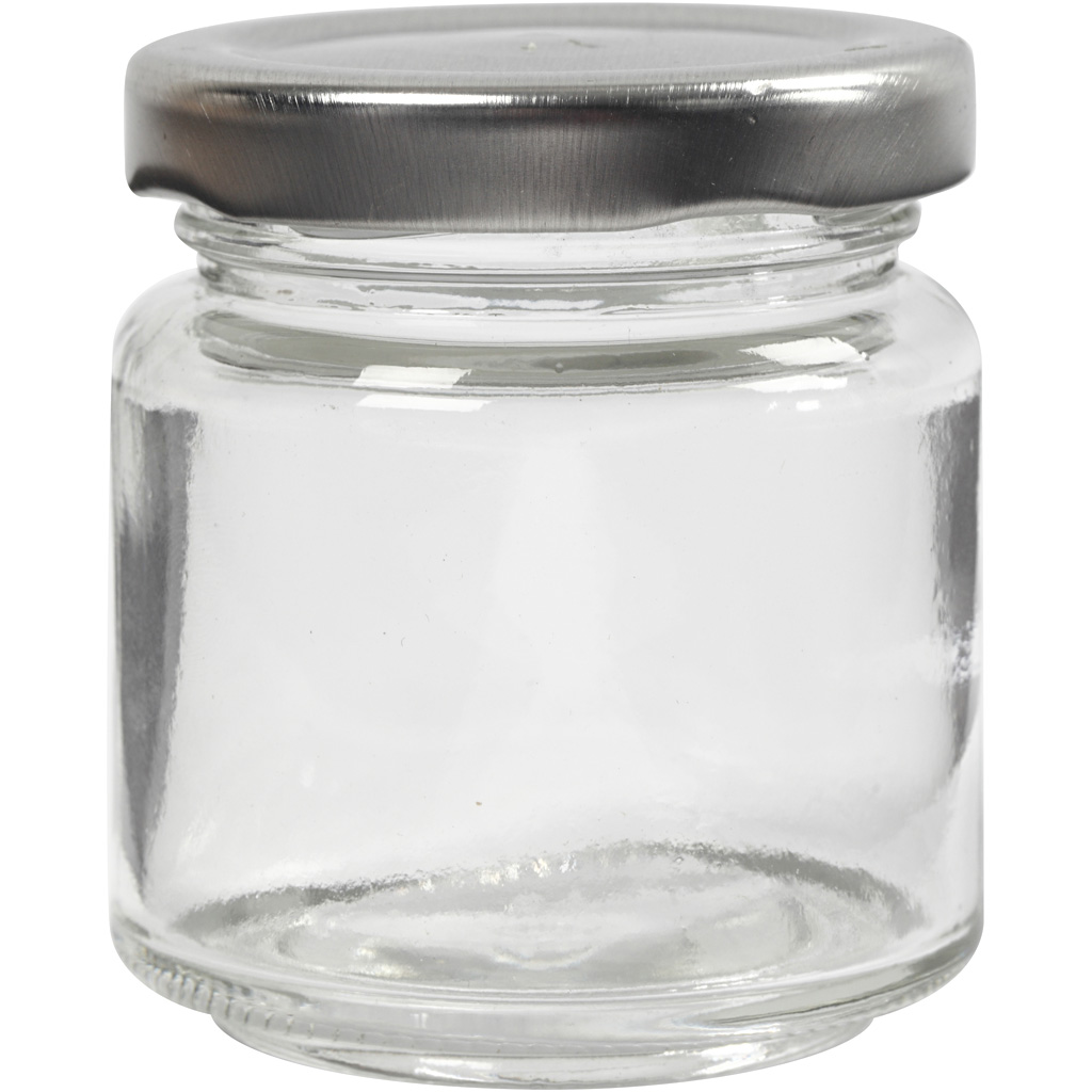 Pot en verre, H: 6,5 cm, d: 5,7 cm, 100 ml, transparent, 12 pièce/ 1 boîte