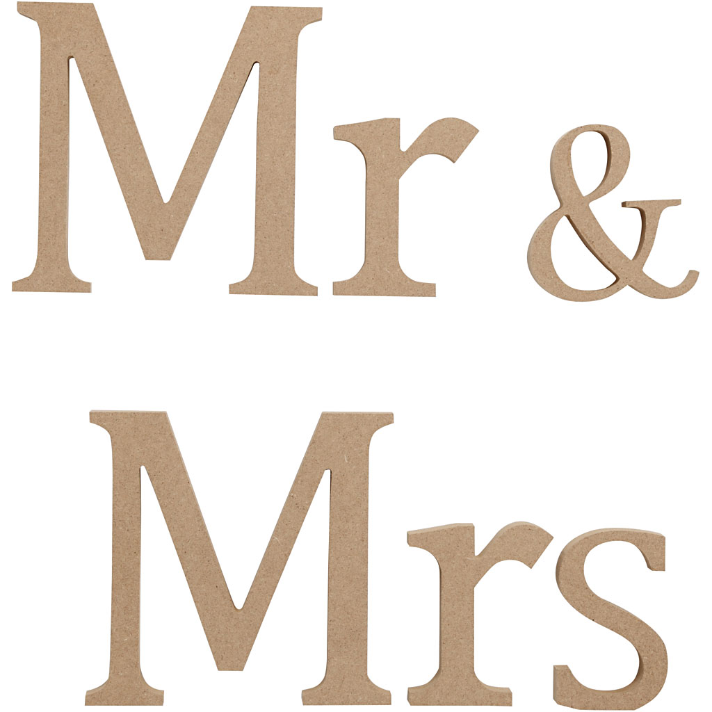 Lettres pour affichage, Mr & Mrs , H: 13 cm, prof. 1,5 cm, 1 set