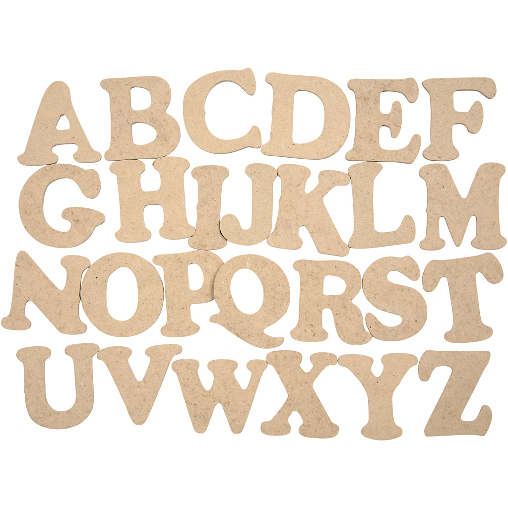 Lettres en bois, A-Z, H: 4 cm, ép. 2,5 mm, 26 pièce/ 1 Pq.