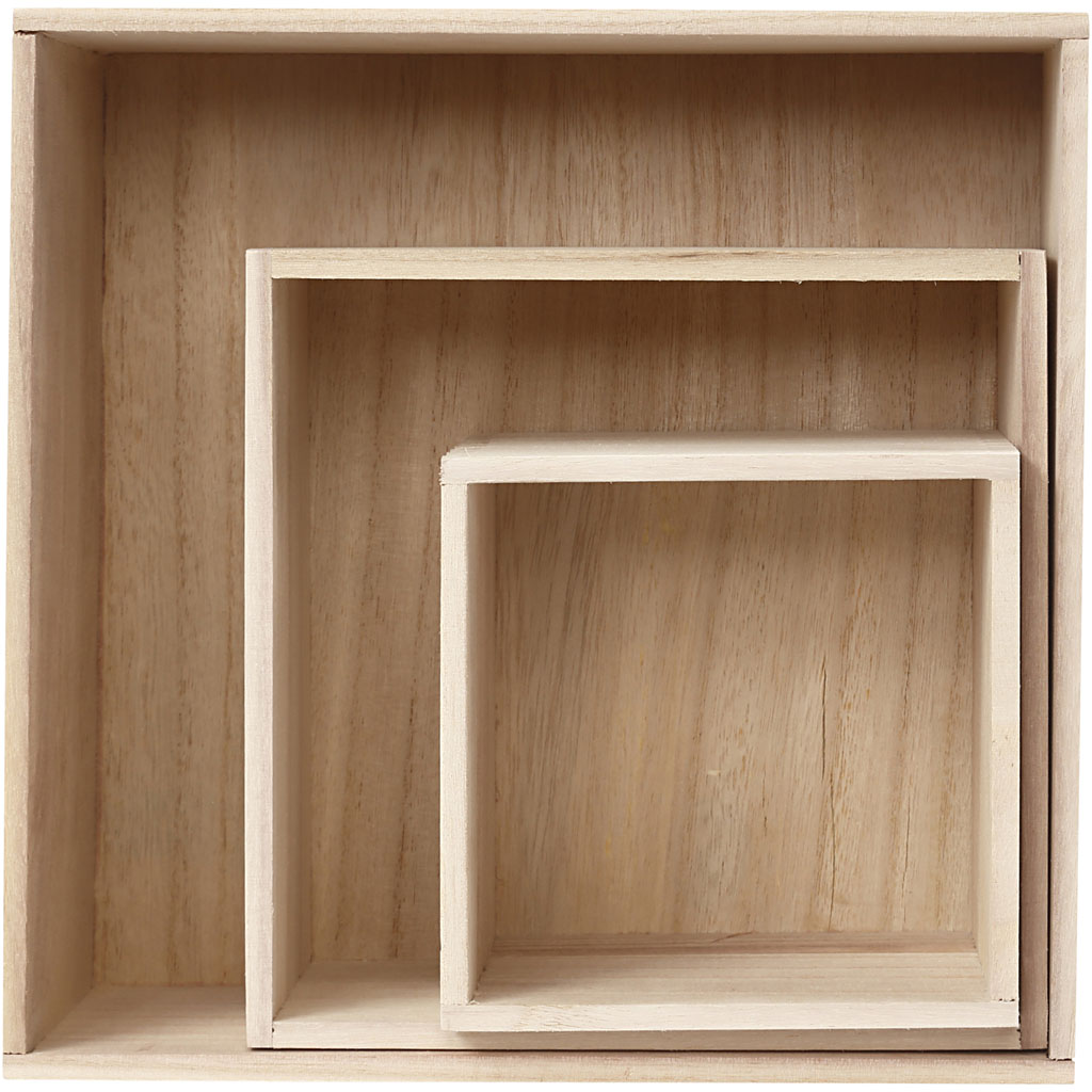 Boîtes de rangement, carré, H: 15x15+21,5x21,5+28x28 cm, prof. 12,5 cm, 3 pièce/ 1 set