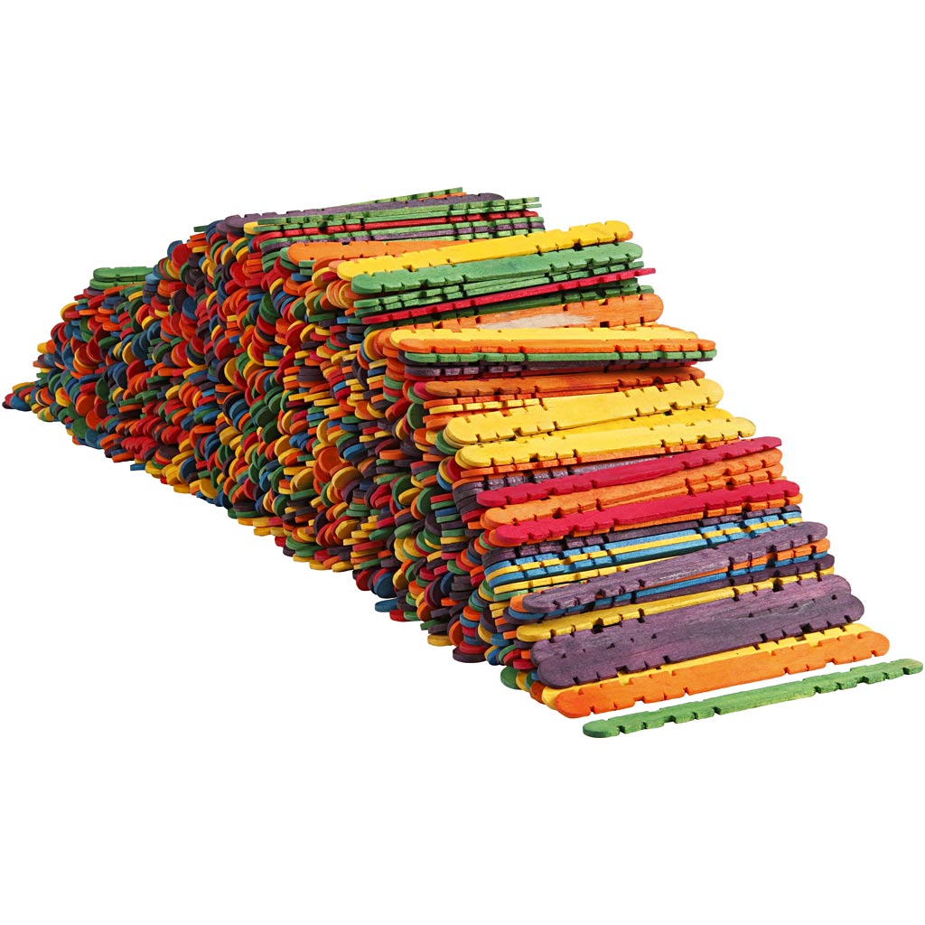 Constructiehoutjes, diverse kleuren, L: 11,4 cm, B: 10 mm, 1000 stuks