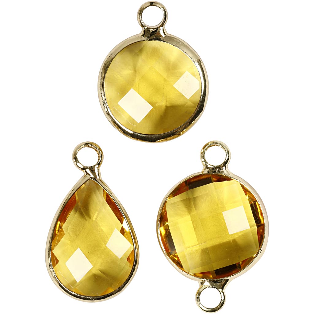 Pendentif pour bijoux, H: 15-20 mm, diamètre intérieur 2 mm, jaune, 1 Pq.