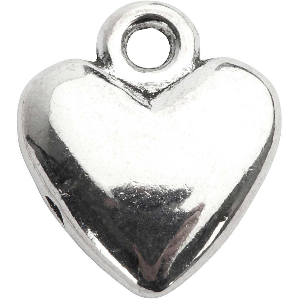 Pendentif en forme de coeur, dim. 13x15 mm, argenté, 10 pièce/ 1 Pq.