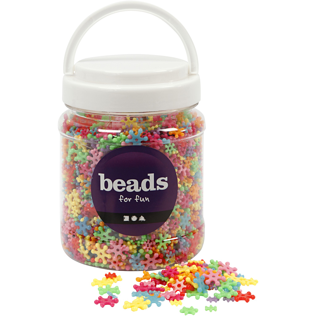 Perles plastique Novelty, d 7-13,5 mm, diamètre intérieur 2 mm, ass. de couleurs, 700 ml/ 1 boîte, 270 gr