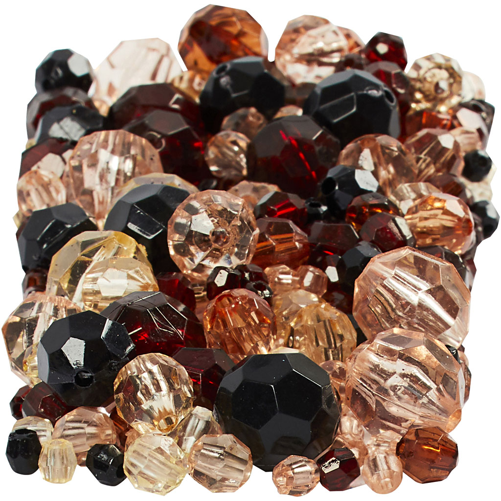 Perles à facettes, dim. 4-12 mm, diamètre intérieur 1-2,5 mm, or, 250 gr/ 1 Pq.