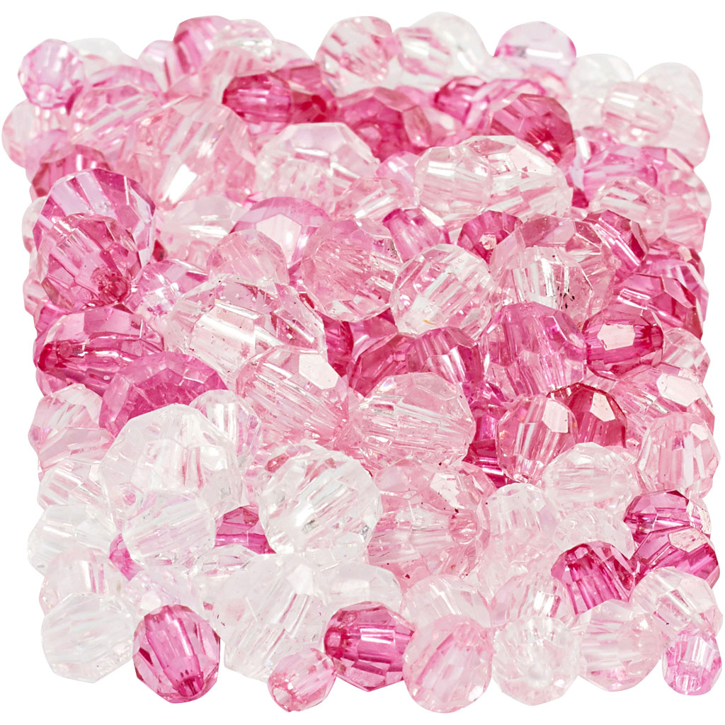 Perles à facettes, dim. 4-12 mm, diamètre intérieur 1-2,5 mm, pink (081), 250 gr/ 1 Pq.