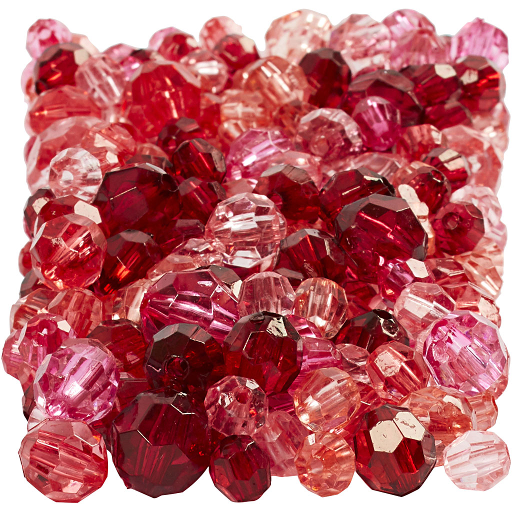Perles à facettes, dim. 4-12 mm, diamètre intérieur 1-2,5 mm, harmonie de rouges, 250 gr/ 1 Pq.