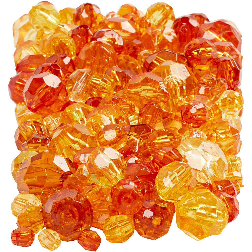 Perles à facettes, dim. 4-12 mm, diamètre intérieur 1-2,5 mm, jaune (32227), 250 gr/ 1 Pq.