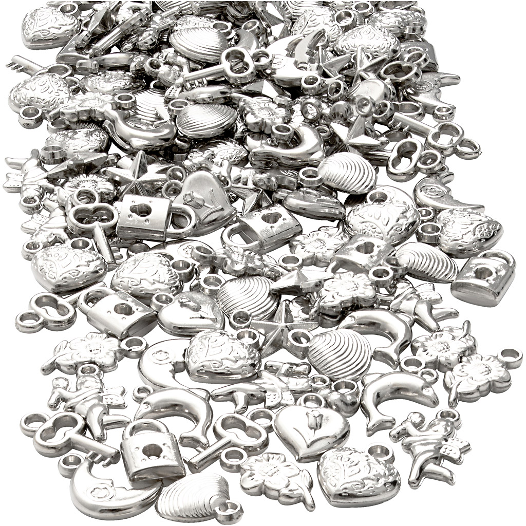 Zilveren bedels, afm 15-20 mm, gatgrootte 3 mm, 80 gr (10x20 stuks)