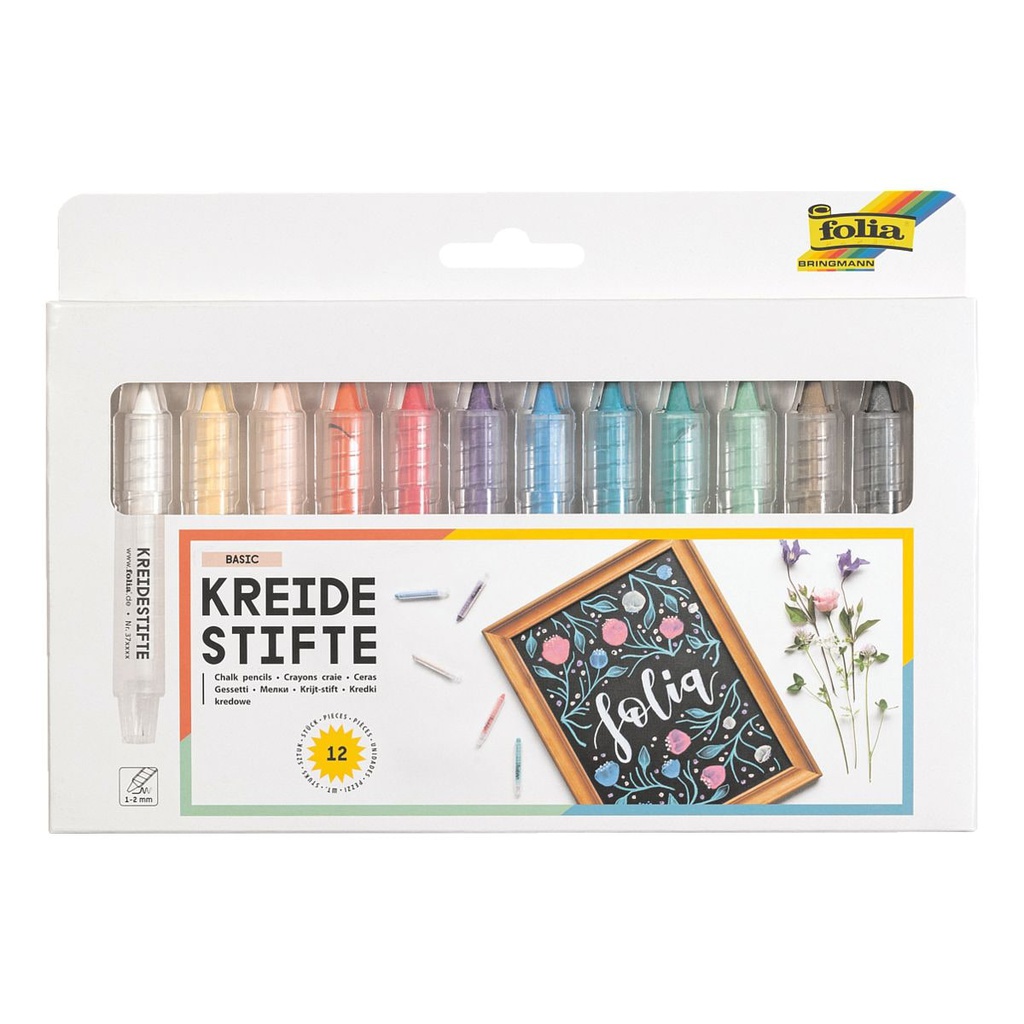 Set crayons craie BASIC, 12 crayons craie, coloris assortis