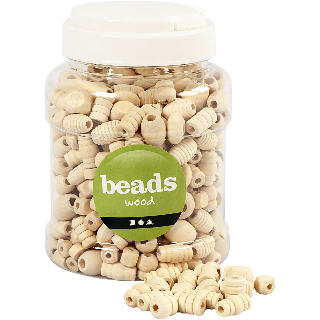 Perles en bois, dim. 5-28 mm, diamètre intérieur 2,5-3 mm, 400 ml/ 1 seau, 175 gr