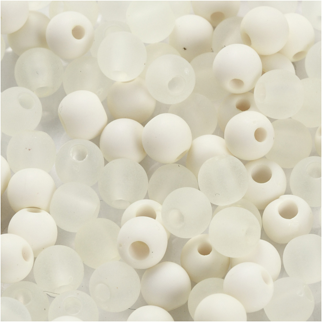 Perles en plastique, d: 6 mm, diamètre intérieur 2 mm, crème, 40 gr/ 1 Pq.