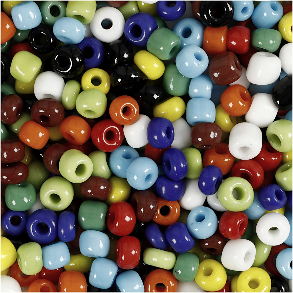Rocailles, d: 4 mm, dim. 6/0 , diamètre intérieur 0,9-1,2 mm, couleurs assorties, 1000 gr/ 1 boîte