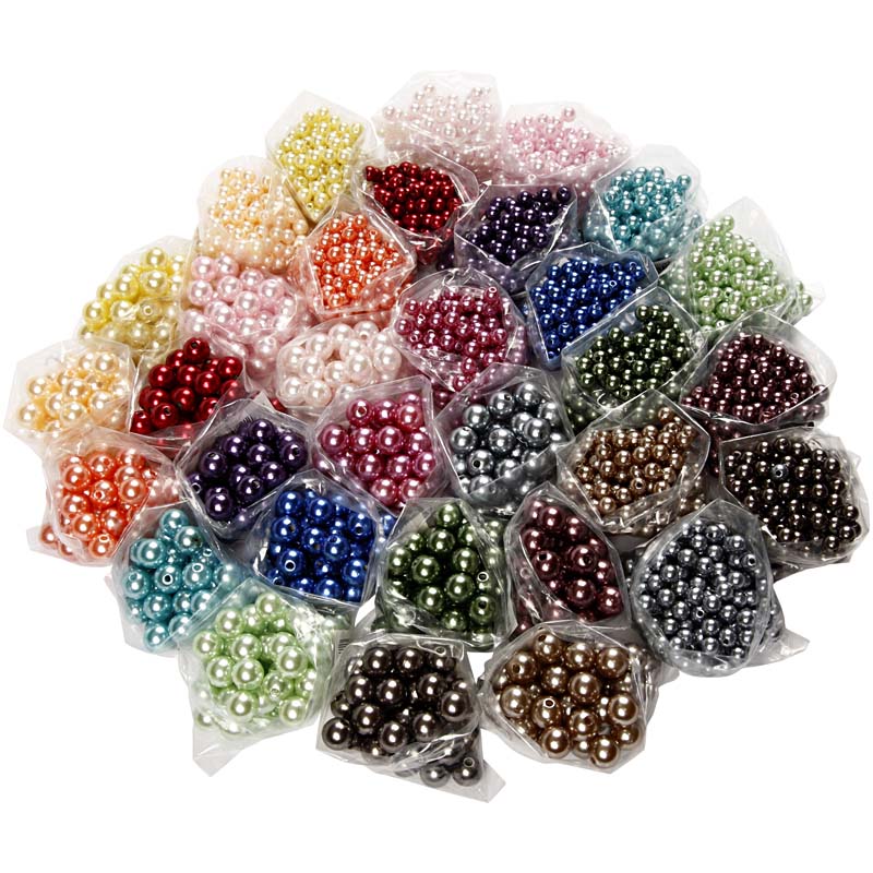 Perles de cire, d: 6+10 mm, diamètre intérieur 1,5+2 mm, couleurs assorties, 32x20 gr/ 1 Pq.