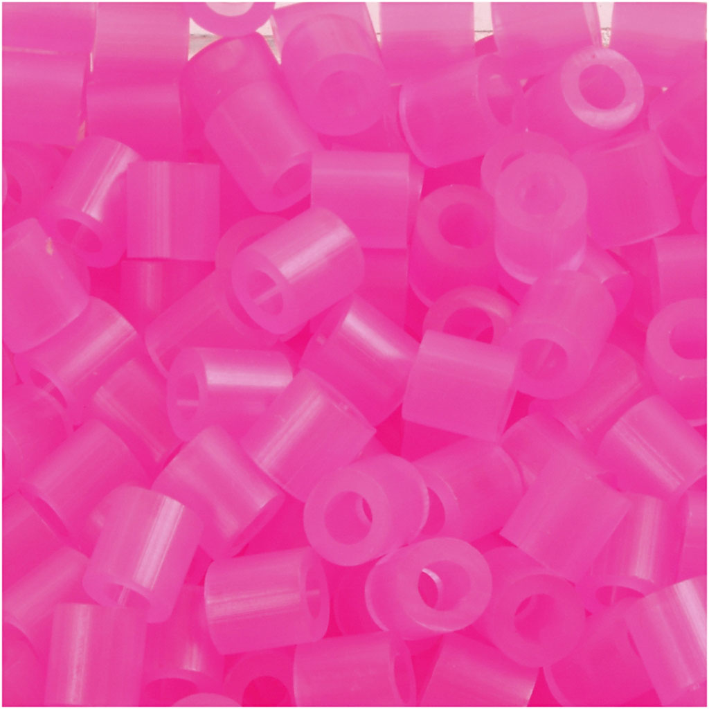 Strijkkralen, roze neon (32257), afm 5x5 mm, gatgrootte 2,5 mm, medium, 6000 stuk/ 1 doos