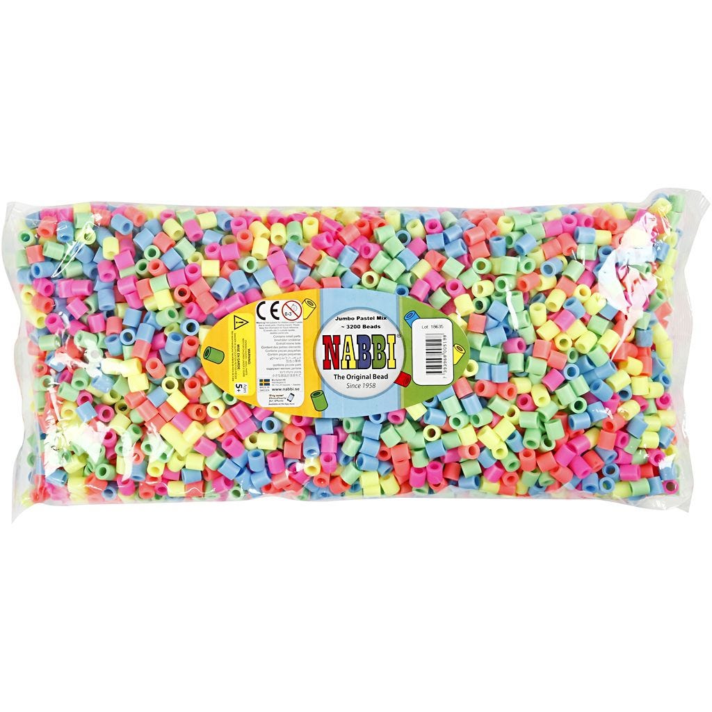Perles à repasser, dim. 10x10 mm, diamètre intérieur 5,5 mm, JUMBO, couleurs pastel, 3200 ass./ 1 Pq.