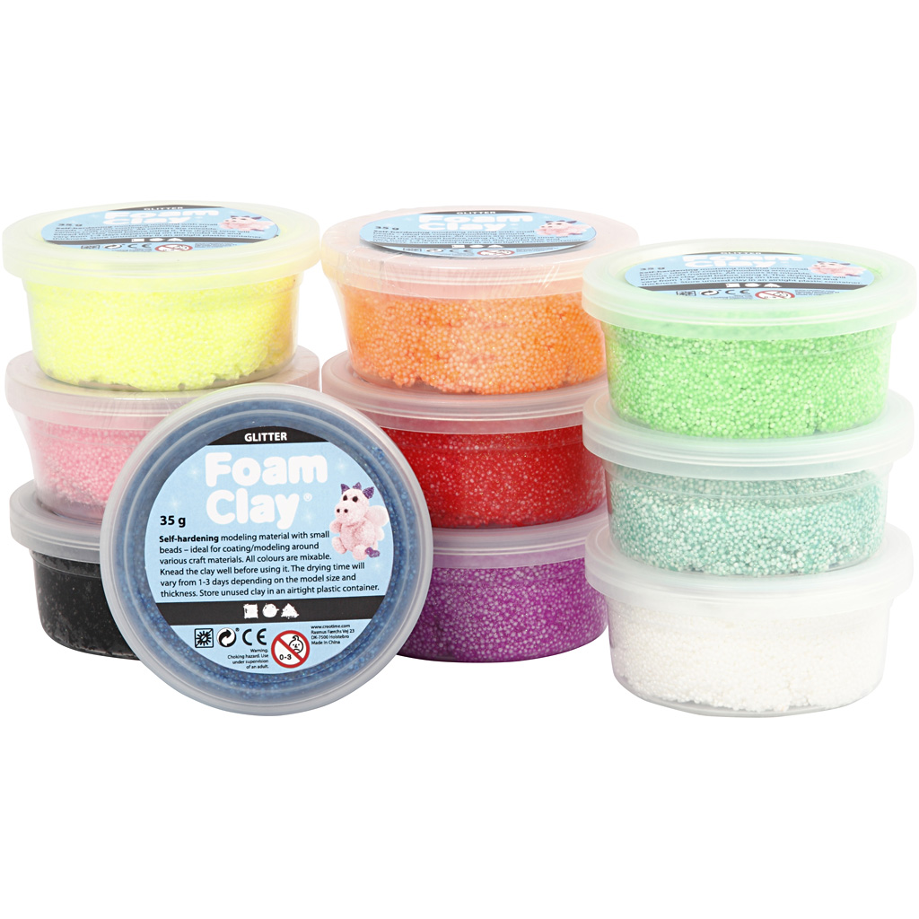 Foam Clay®, diverse kleuren, glitter, 10x35 gr