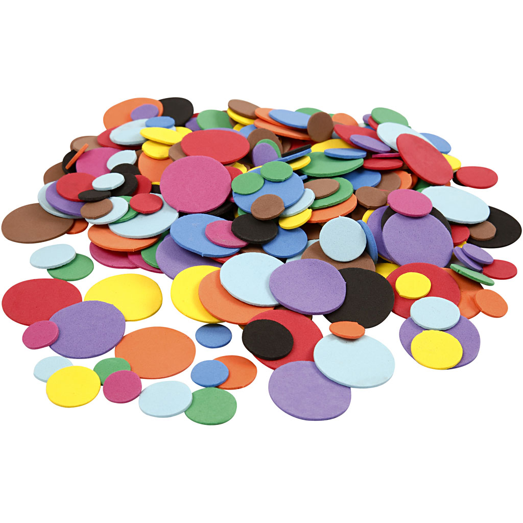 EVA Foam cirkels, diverse kleuren, d: 12+20+32 mm, 2120 div