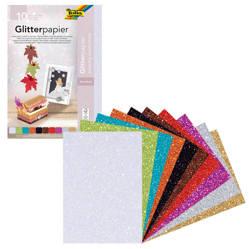 Glitterpapier, 24x34cm, 10 vellen, verschillende kleuren
