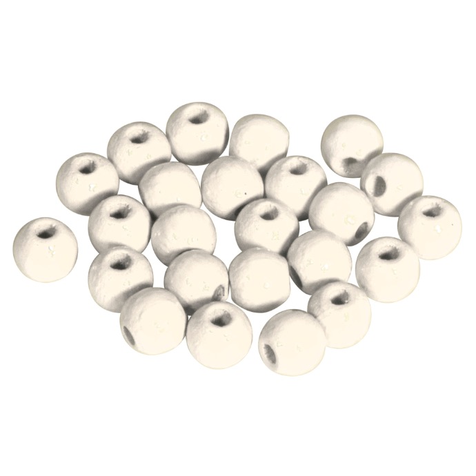 Perles en bois FSC 100%, polies, 6mm ø, 115 pièces, blanc