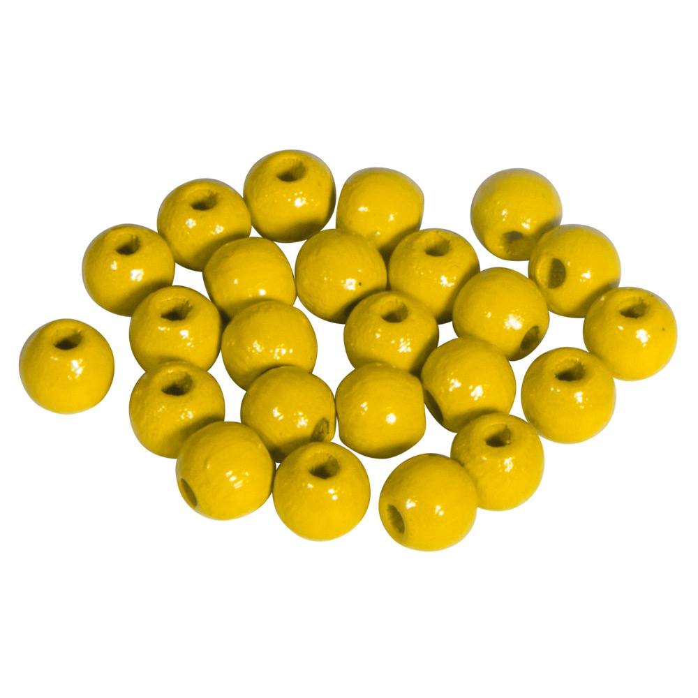 Perles en bois FSC 100%, polies, 6mm ø, 115 pièces, jaune