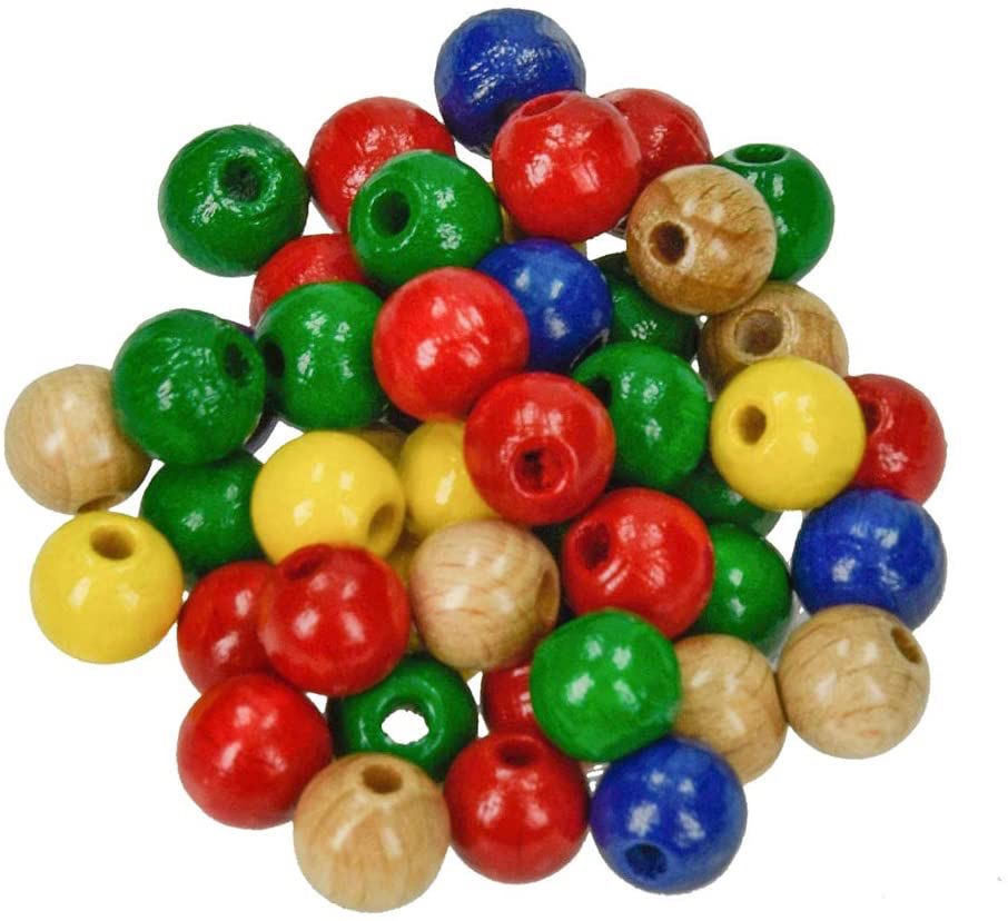Perles en bois FSC 100%, polies, 6mm ø, 115 pièces, assortiment