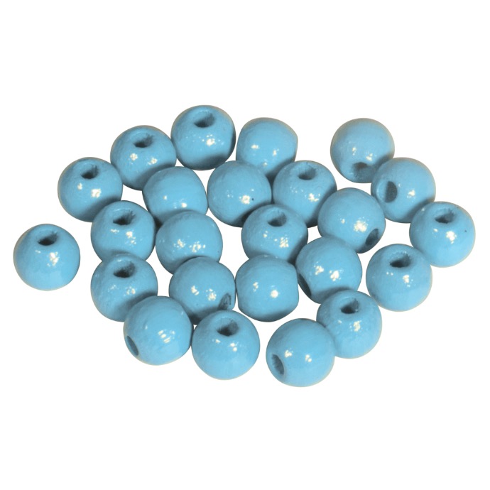 Perles en bois FSC 100%, polies, 6mm ø, 115 pièces, bleu pastel
