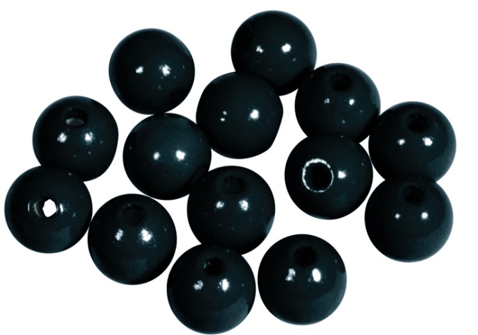 Perles en bois FSC 100%, polies, 10mm ø, noir, sct. 52 pièces
