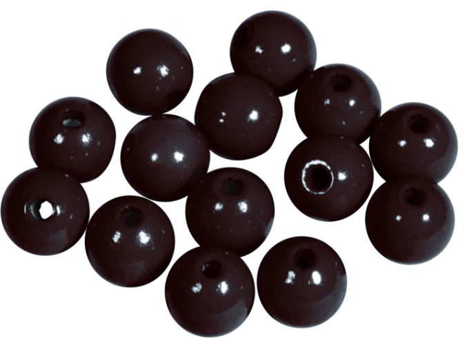 Perles en bois FSC 100%, polies, 10mm ø, brun foncé, sct. 52 pièces