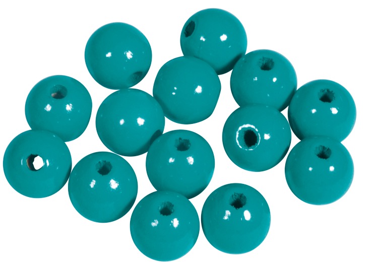 Perles en bois FSC 100%, polies, 10mm ø, turquoise, sct. 52 pièces