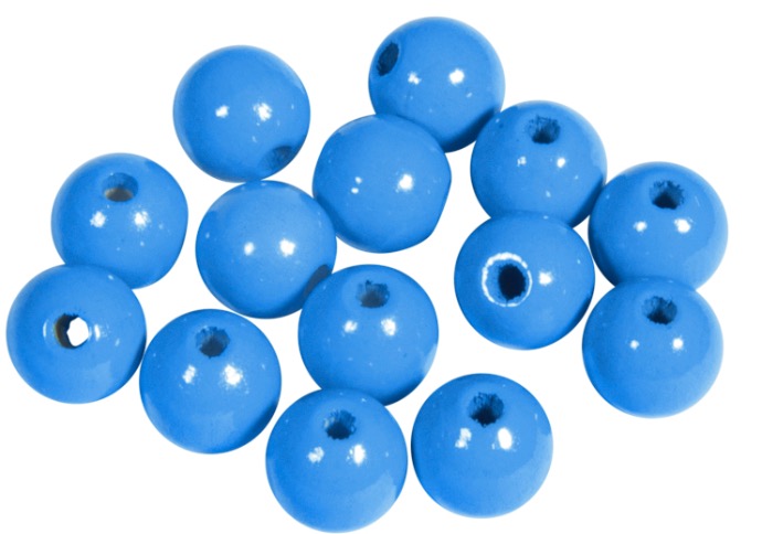 Perles en bois FSC 100%, polies, 10mm ø, bleu clair, sct. 52 pièces