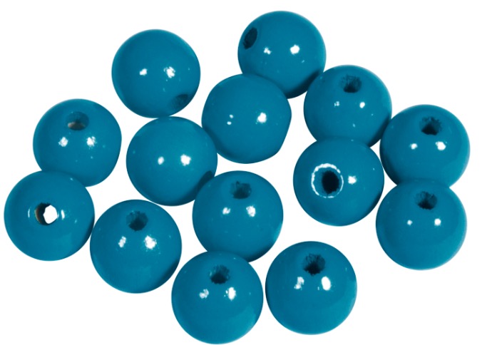 Perles en bois FSC 100%, polies, 10mm ø, bleu moyen, sct. 52 pièces