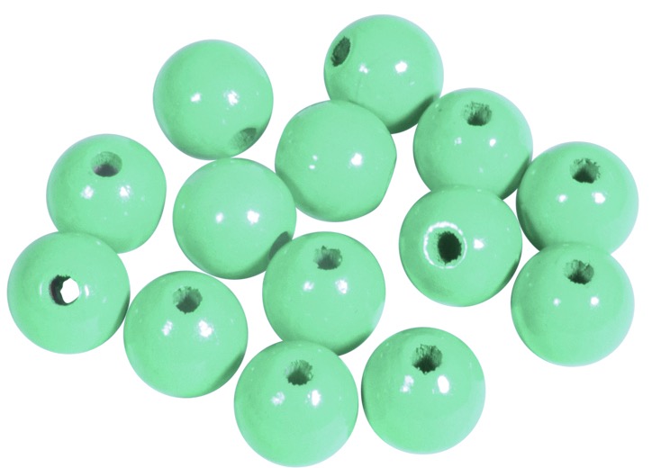 Perles en bois FSC 100%, polies, 10mm ø, vert clair, sct. 52 pièces