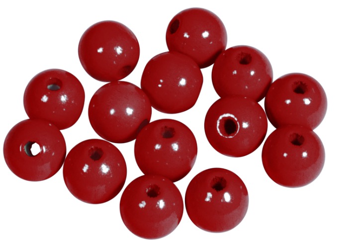 Perles en bois FSC 100%, polies, 10mm ø, rouge, sct. 52 pièces