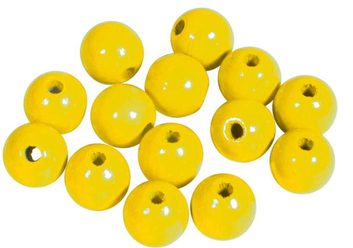 Perles en bois FSC 100%, polies, 10mm ø, jaune, sct. 52 pièces