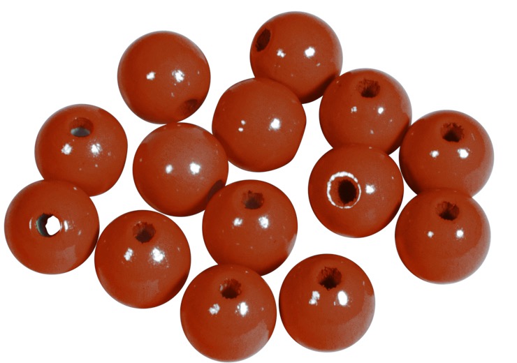 Perles en bois FSC 100%, polies, 10mm ø, rouge brun, sct. 52 pièces