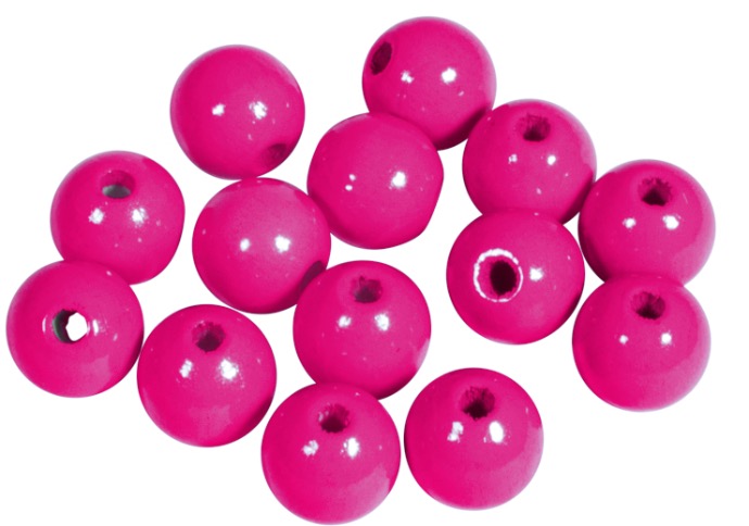Perles en bois FSC 100%, polies, 10mm ø, rose foncé, sct. 52 pièces