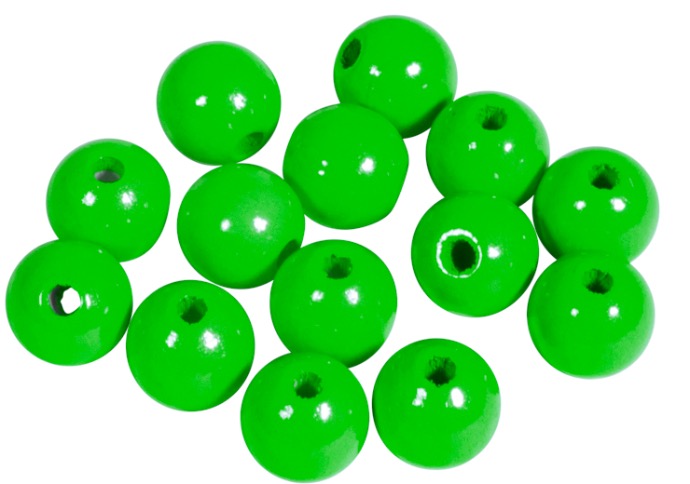 Perles en bois FSC 100%, polies, 10mm ø, vert pomme, sct. 52 pièces