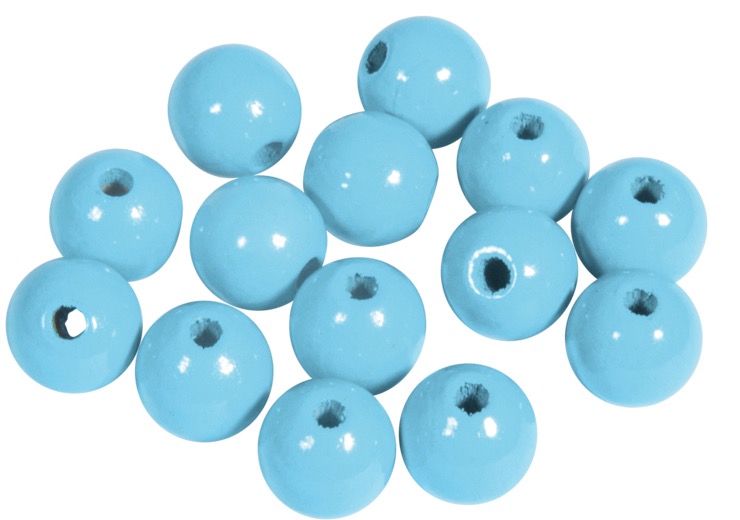 Perles en bois FSC 100%, polies, 10mm ø, bleu pastel, sct. 52 pièces