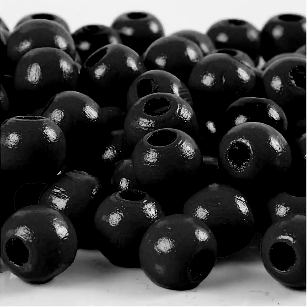 Perles en bois FSC 100%, polies, 12mm ø, noir, sct. 32 pièces